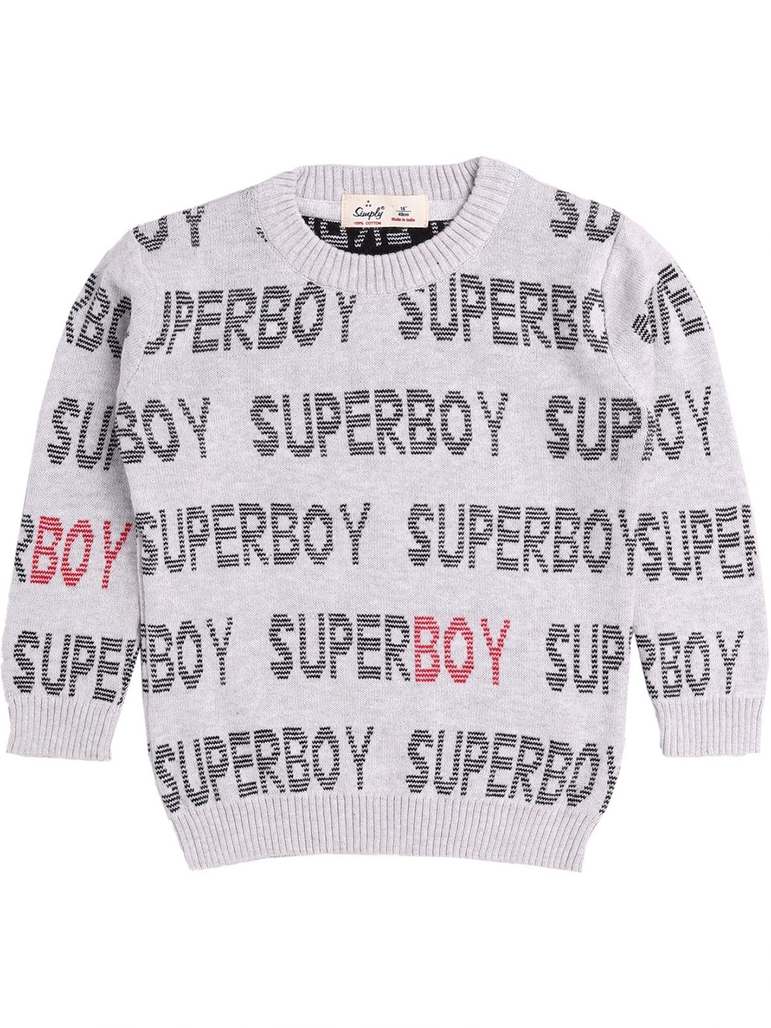 

Simply Kids Typography Printed Pullover Sweater, Grey