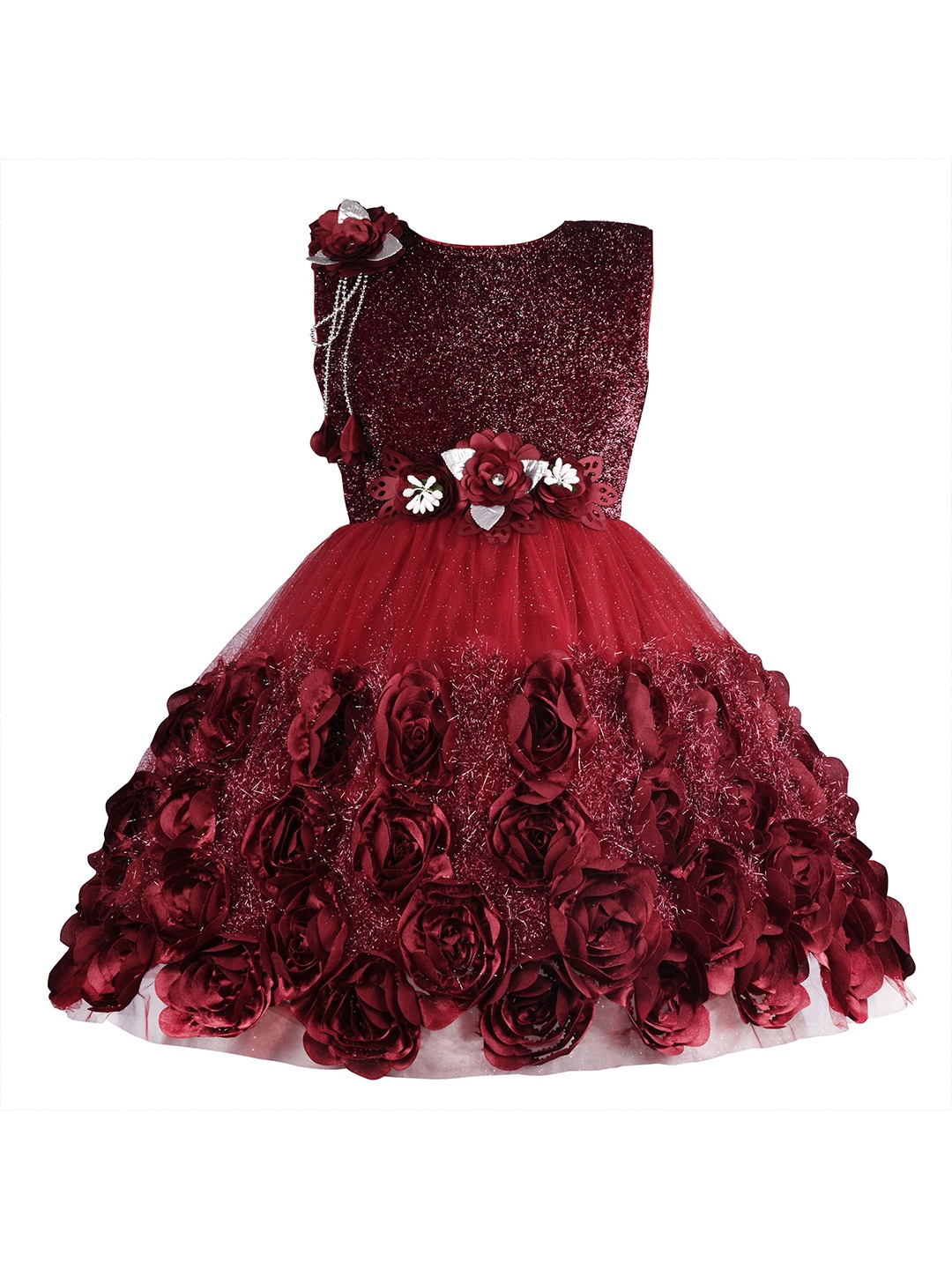 

Wish Karo Floral Net Fit & Flare Dress, Maroon