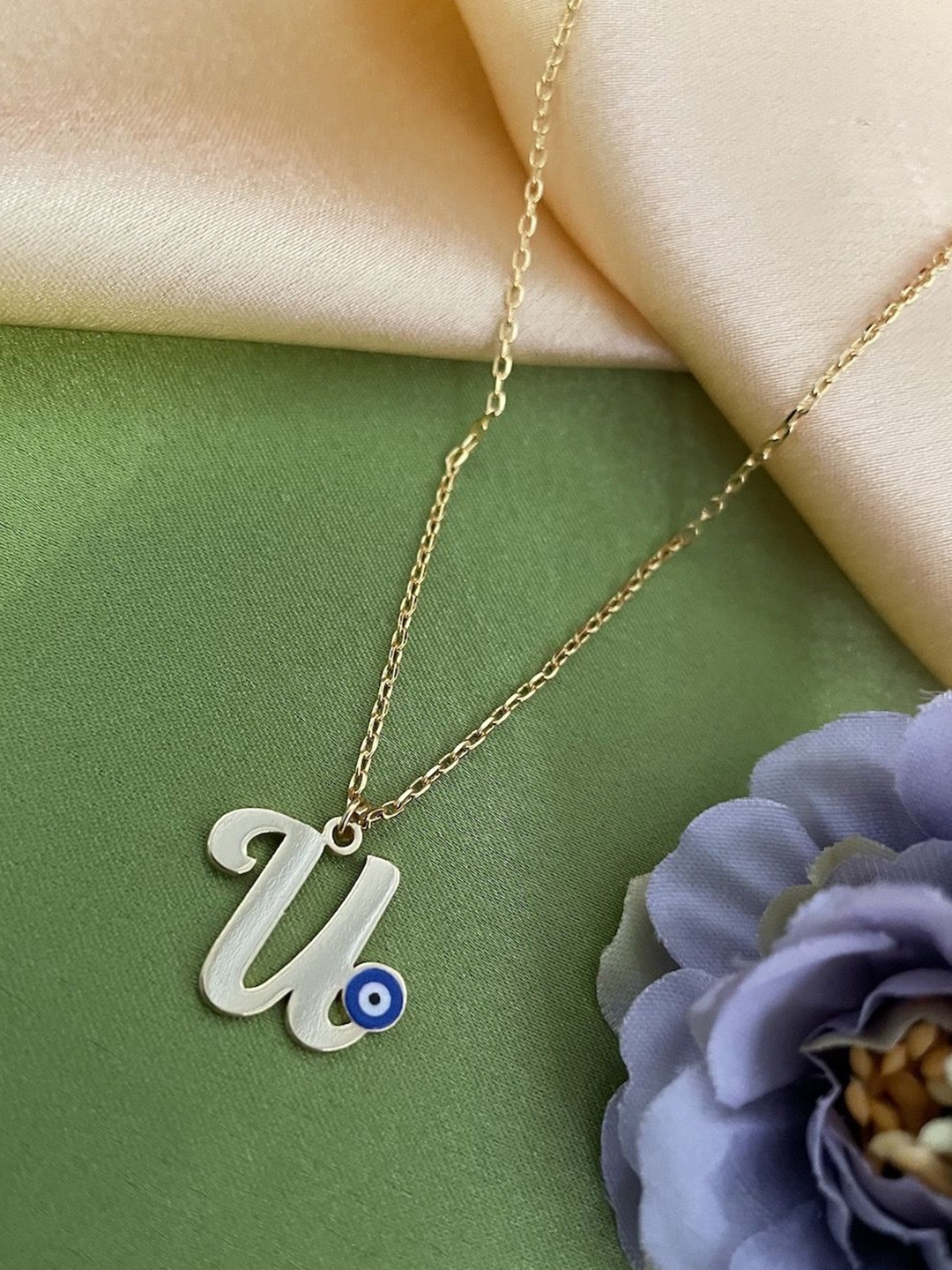 

Digital Dress Room Gold-Plated Letter 'U' Evil Eye Pendant With Chain