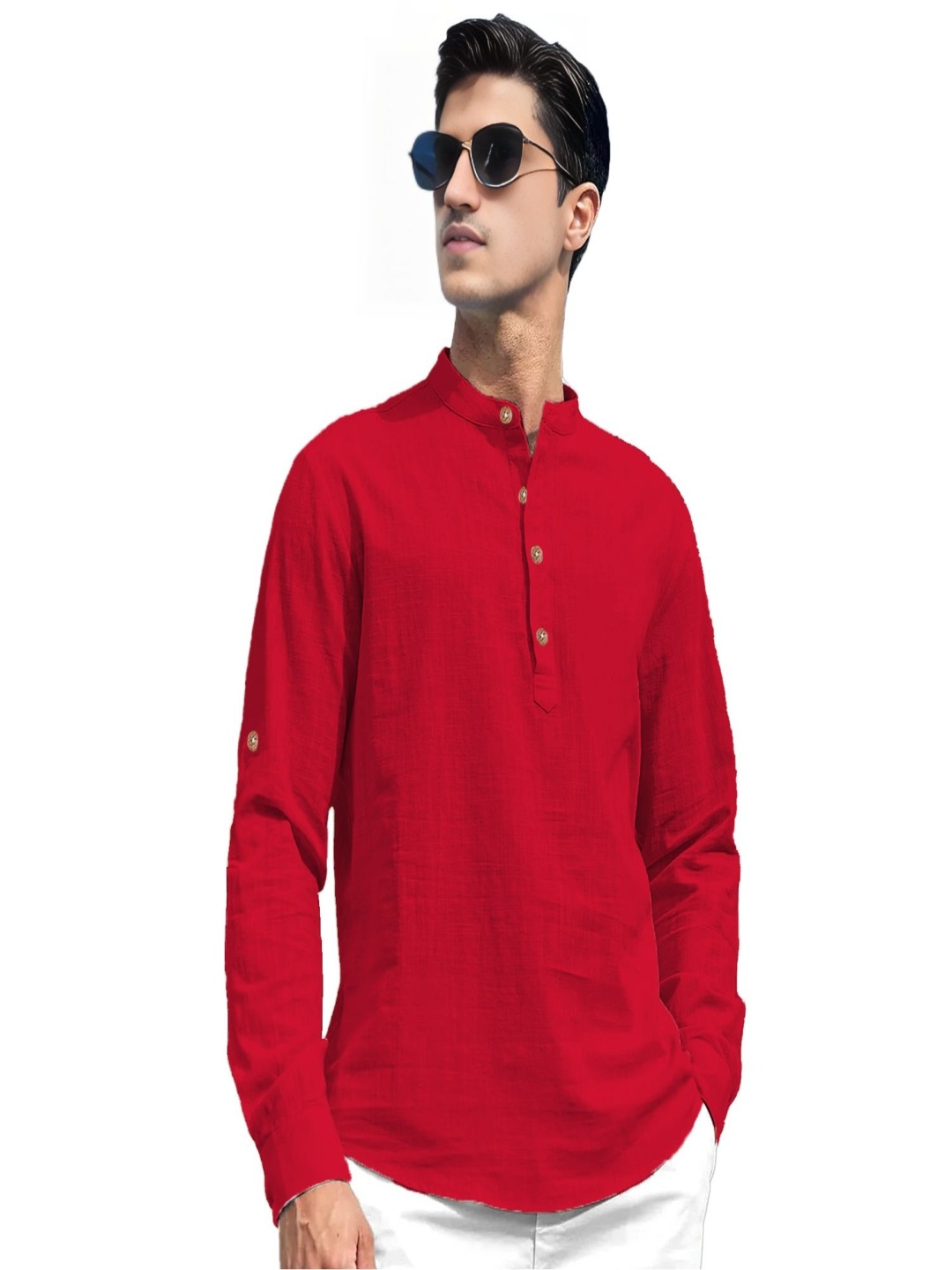 

EdinWolf Mandarin Collar Pure Cotton Straight Kurta, Red