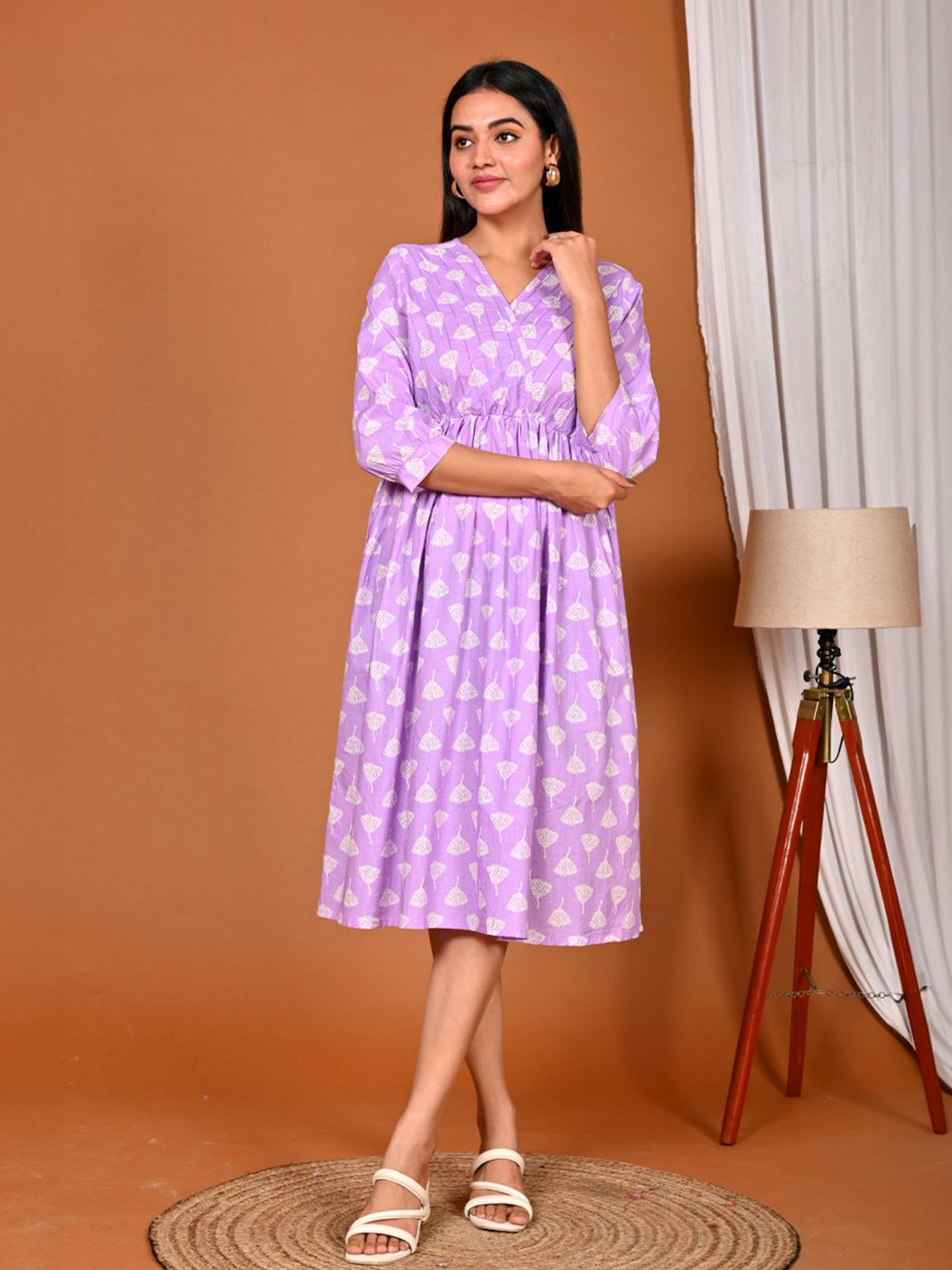 

FABRU Floral Print A-Line Dress, Lavender