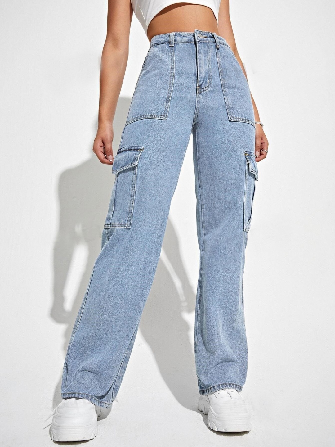 

TYFFYN Women Jean High-Rise Stretchable Cargo Styles Jeans, Blue
