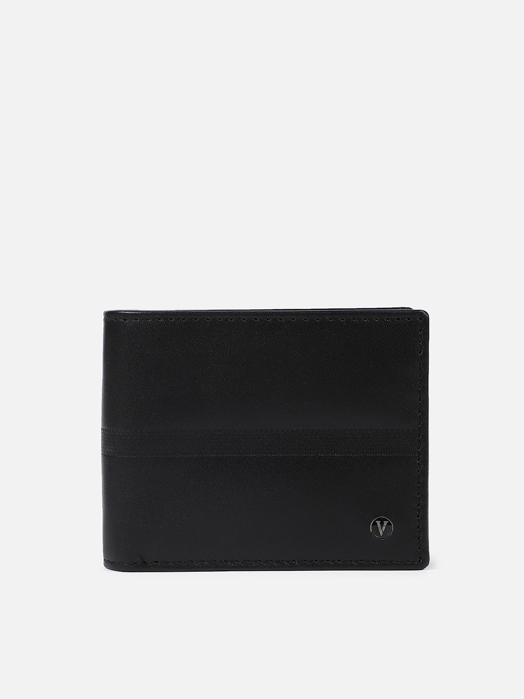 

Van Heusen Men Geometric Self Design Leather Two Fold Wallet, Black