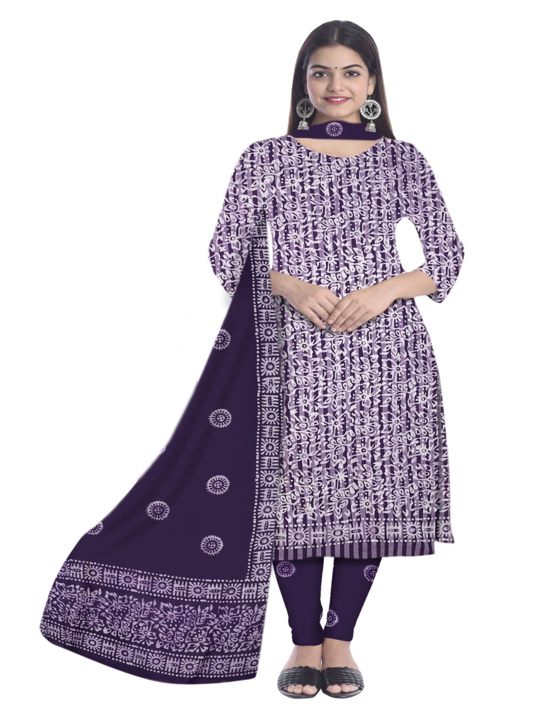 

Farooq Dyeing Printed Pure Cotton Unstitched Dress Material, Purple