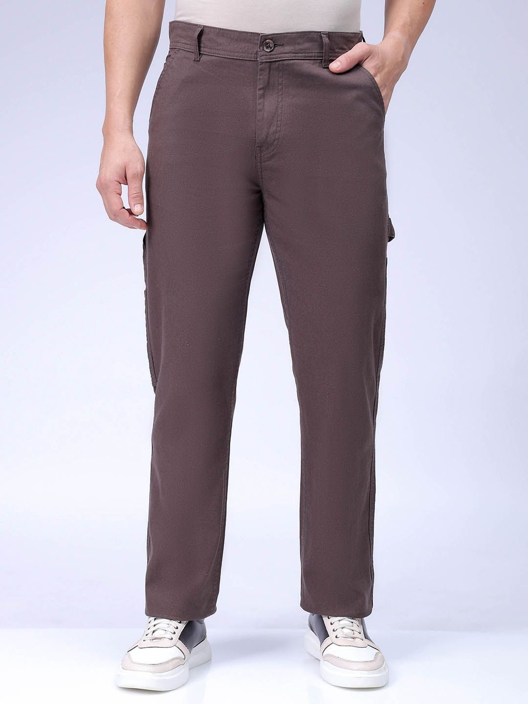 

The Indian Garage Co Men Cotton Mid-Rise Cargos Trousers, Brown