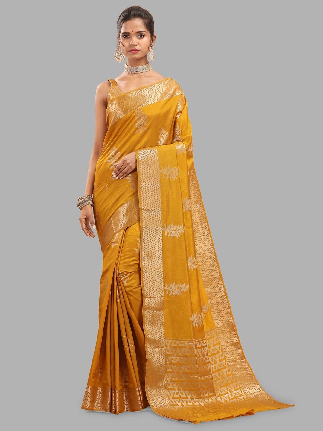 

Krimmple Woven Design Zari Pure Silk Banarasi Saree, Yellow
