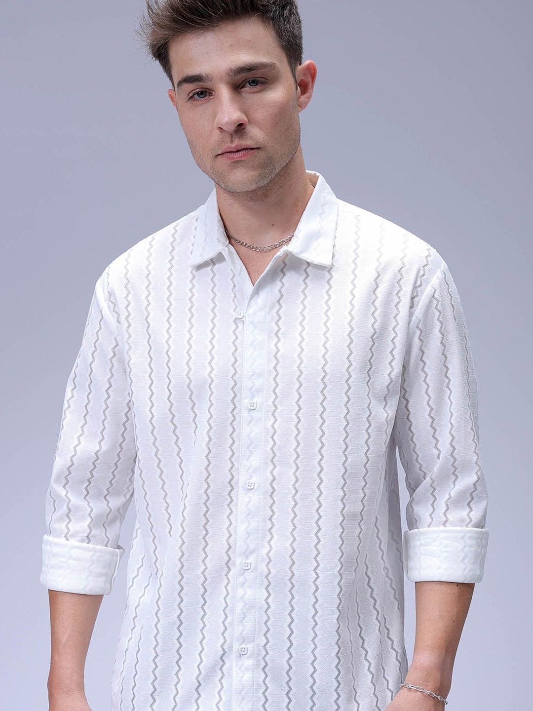 

The Indian Garage Co Men Relaxed Fit Checked Dobby Textured Resortwear Shirt, White