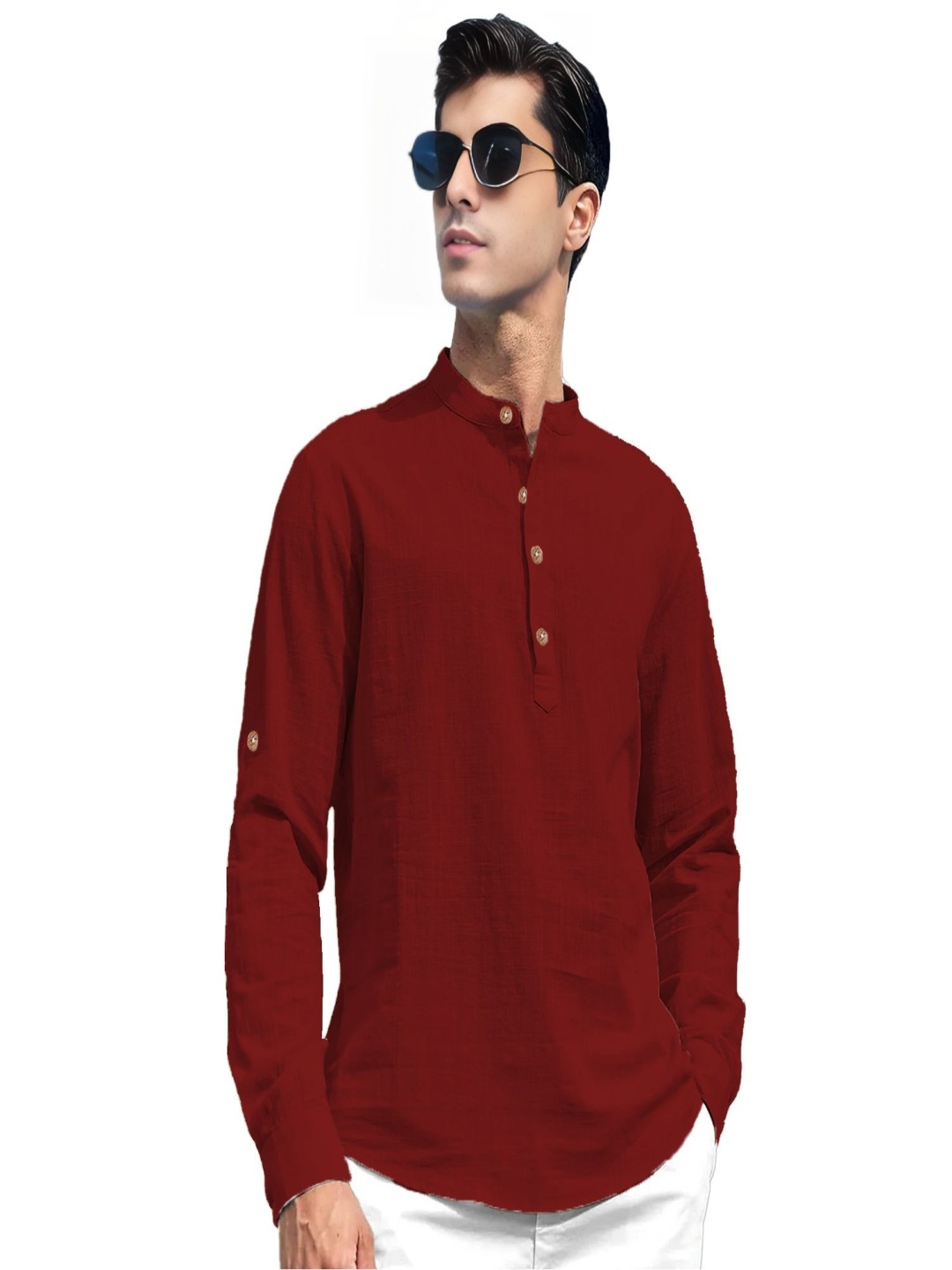 

EdinWolf Mandarin Collar Cotton Slim Fit Straight Kurta, Maroon