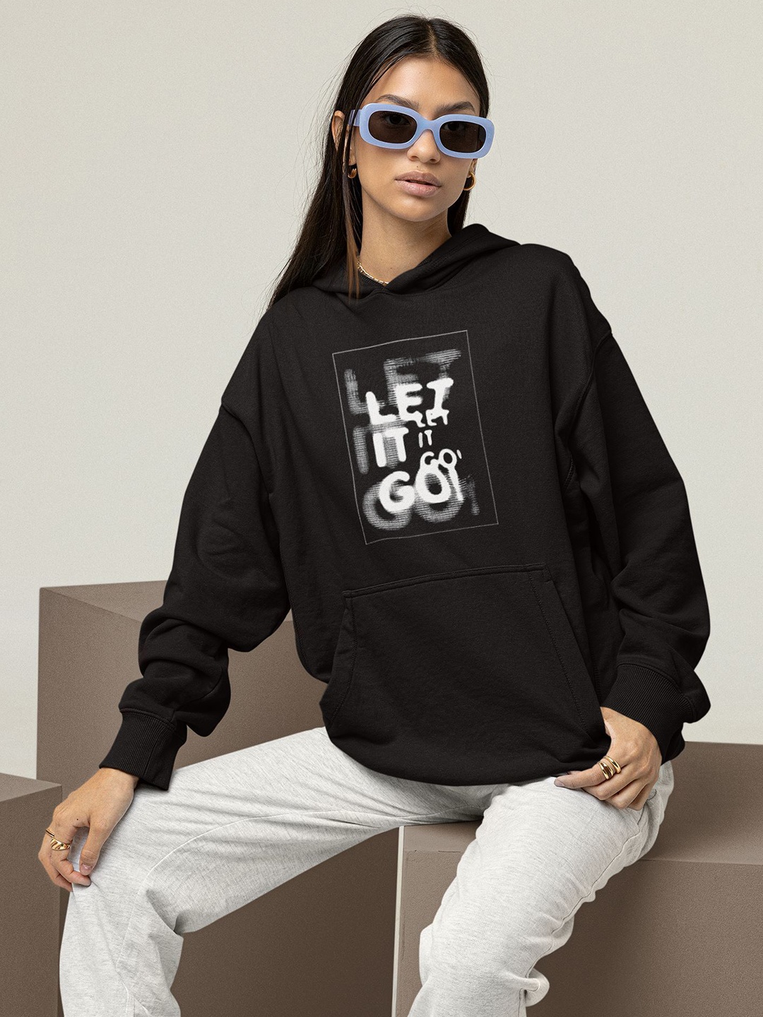 

TheBTclub Women Let It Go Hooded Sweatshirt, Black