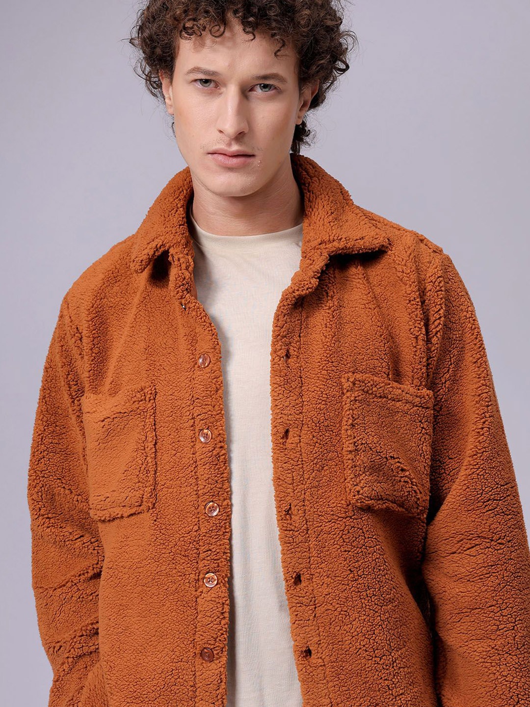 

The Indian Garage Co Men Fleece Regular Fit Casual Winter Overshirt, Brown