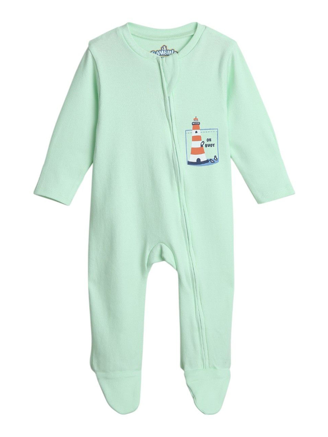 

BONTOTS Infants Printed Pure Cotton Round Neck Sleepsuit, Green