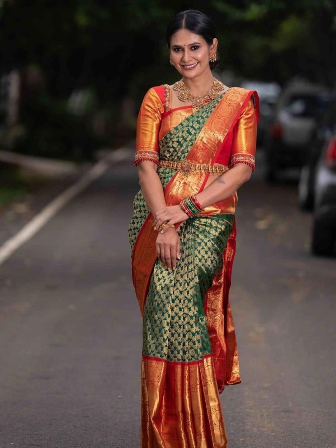 

Anouk Woven Design Zari Banarasi Saree, Green