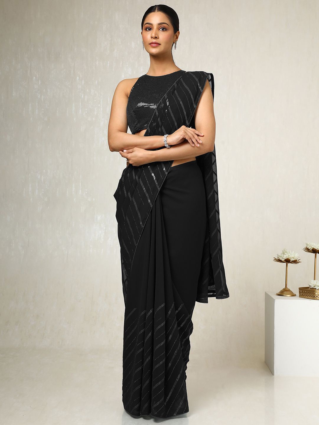 

Soch Sequinned Poly Georgette Saree, Black