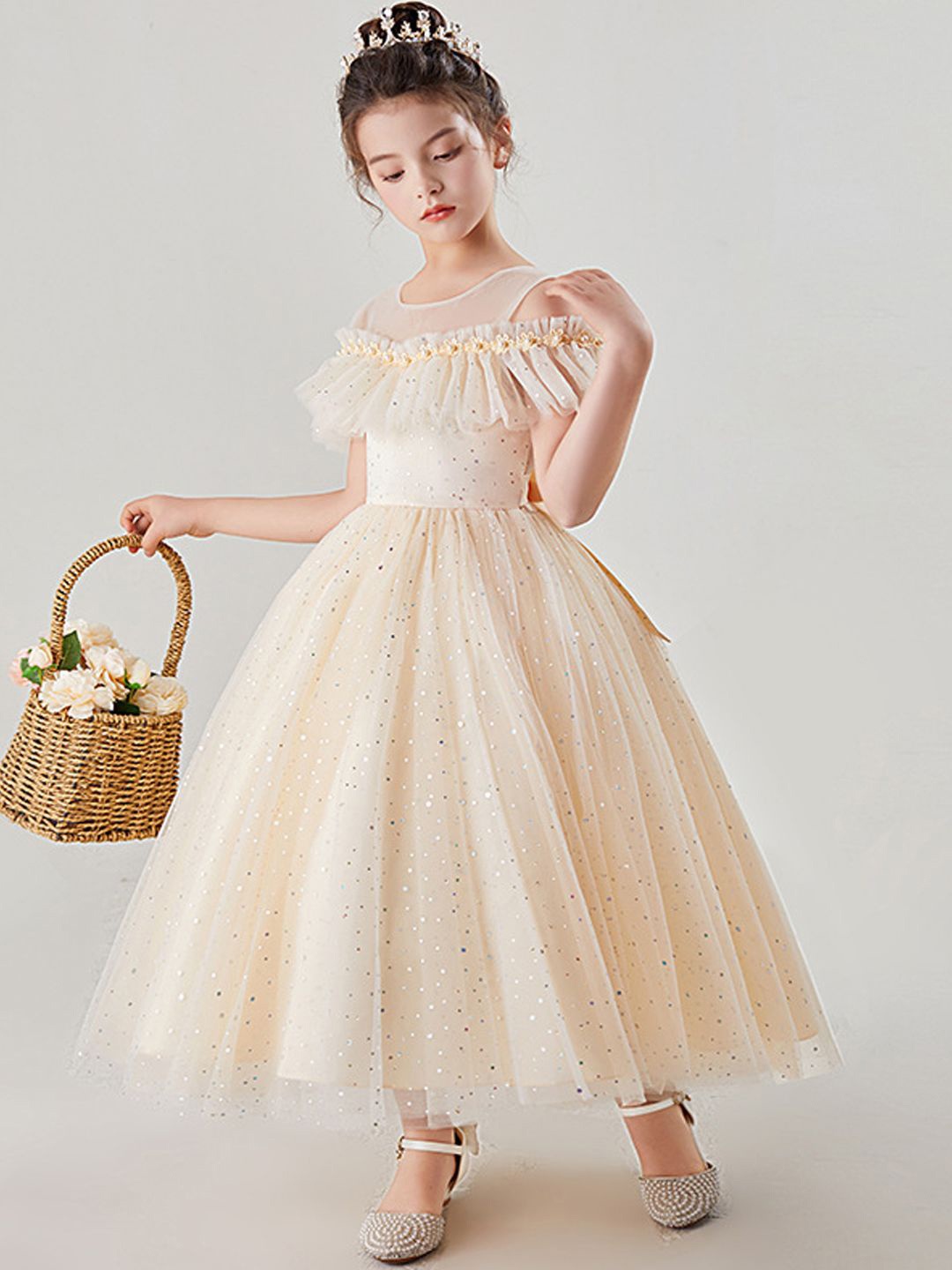 

Xsole Girls Embellished Gown Maxi Dress, Cream