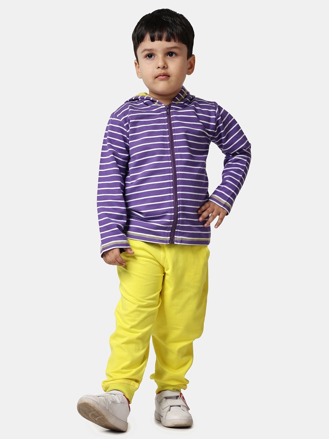 

Piccolo Piglet Unisex Kids Striped hooded Sweatshirt With Jogger, Purple