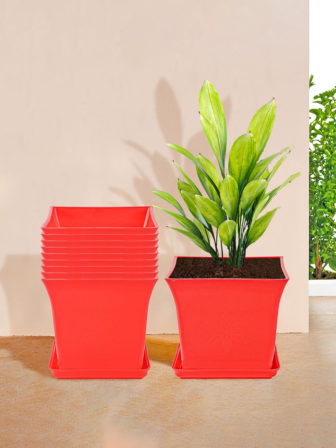 

Kuber Industries 10 Pieces Red Premium Flower Pots for Garden with Bottom Plates