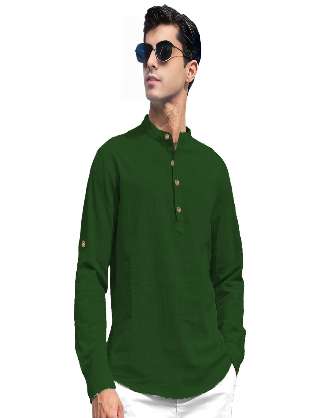 

EdinWolf Mandarin Collar Pure Cotton Straight Kurta, Fluorescent green