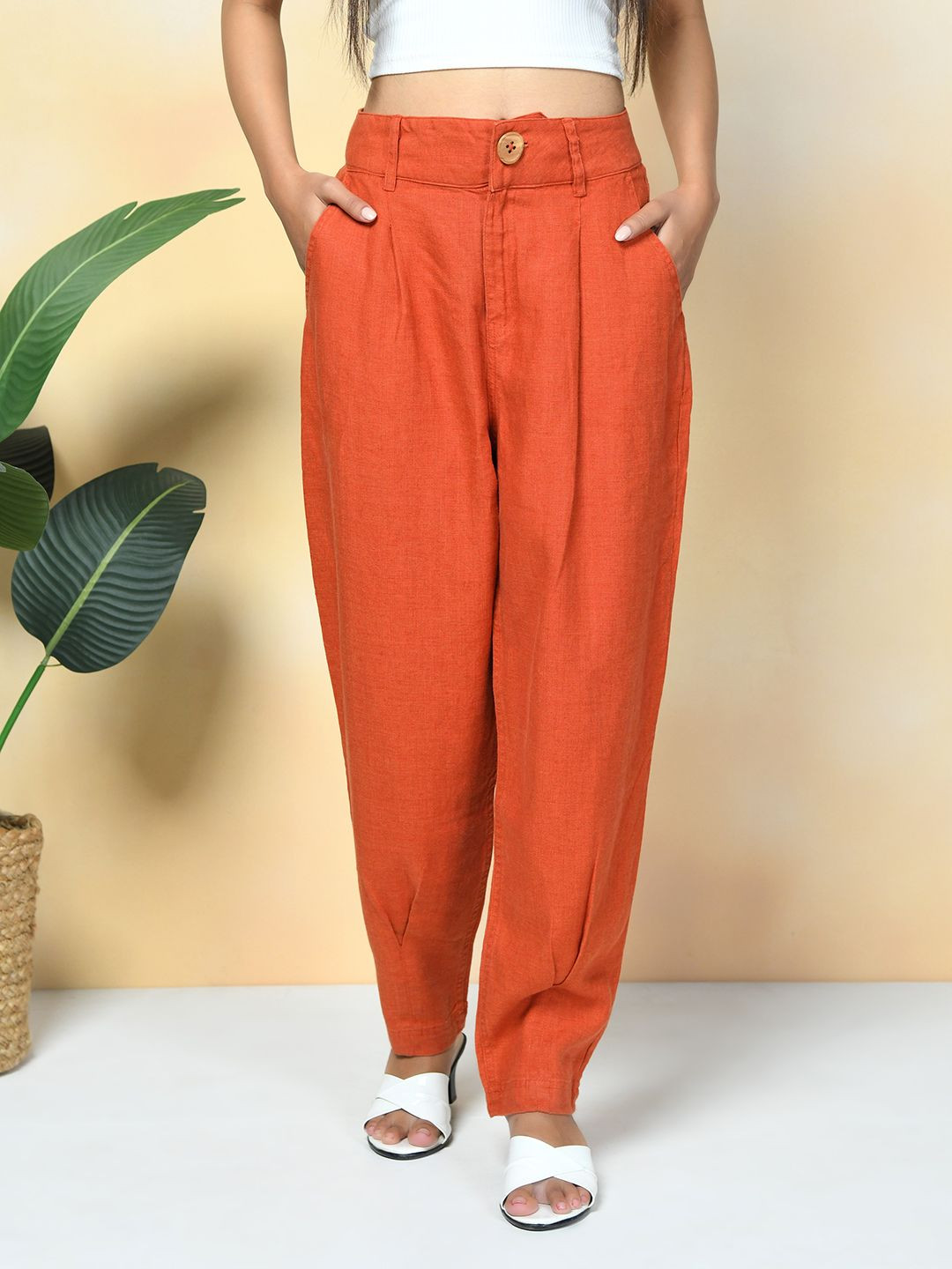 

Rimore Women Carrot Loose Fit Trousers, Rust