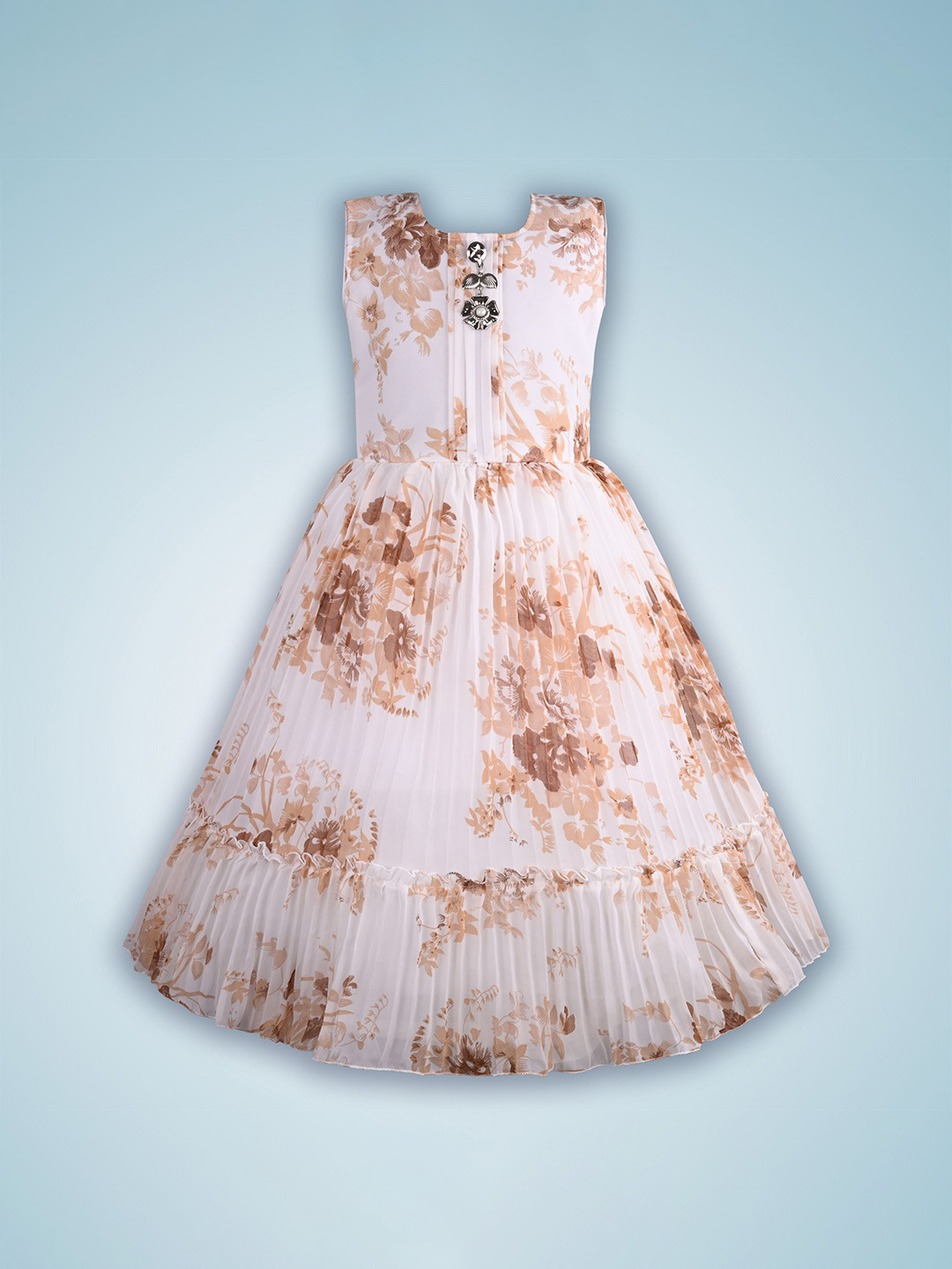 

Wish Karo Girls Floral Print Georgette Fit & Flare Maxi Dress, Peach