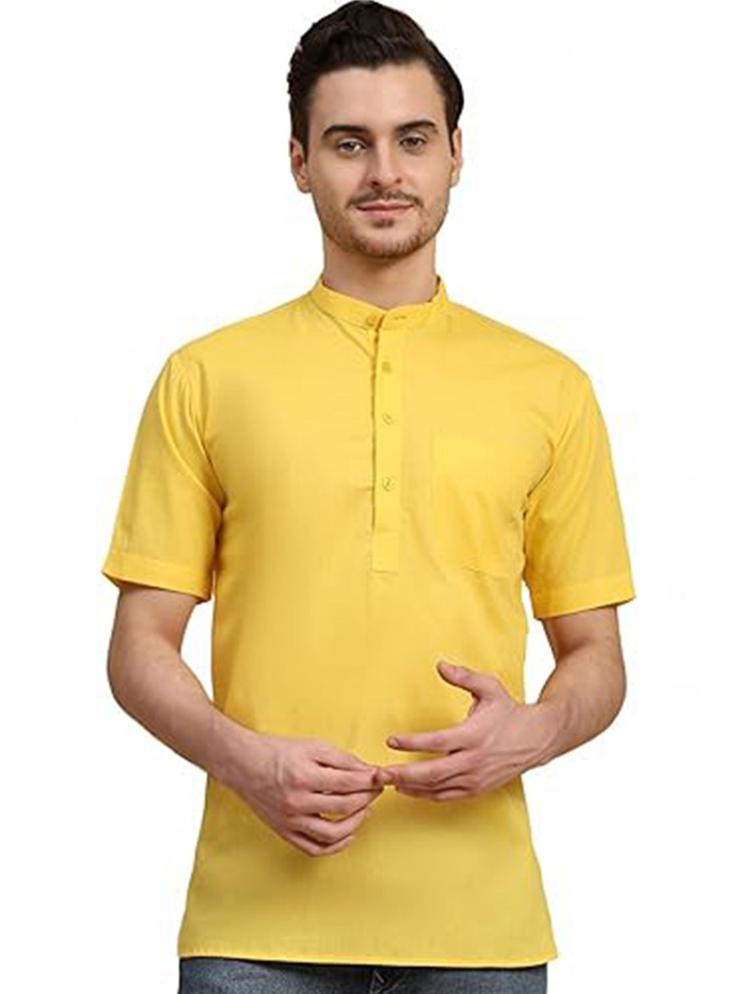 

EdinWolf Mandarin Collar Cotton Slim Fit Straight Kurta, Yellow