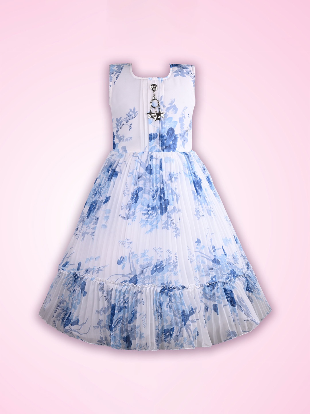 

Wish Karo Girls Floral Printed Georgette Fit & Flare Maxi Dress, Blue