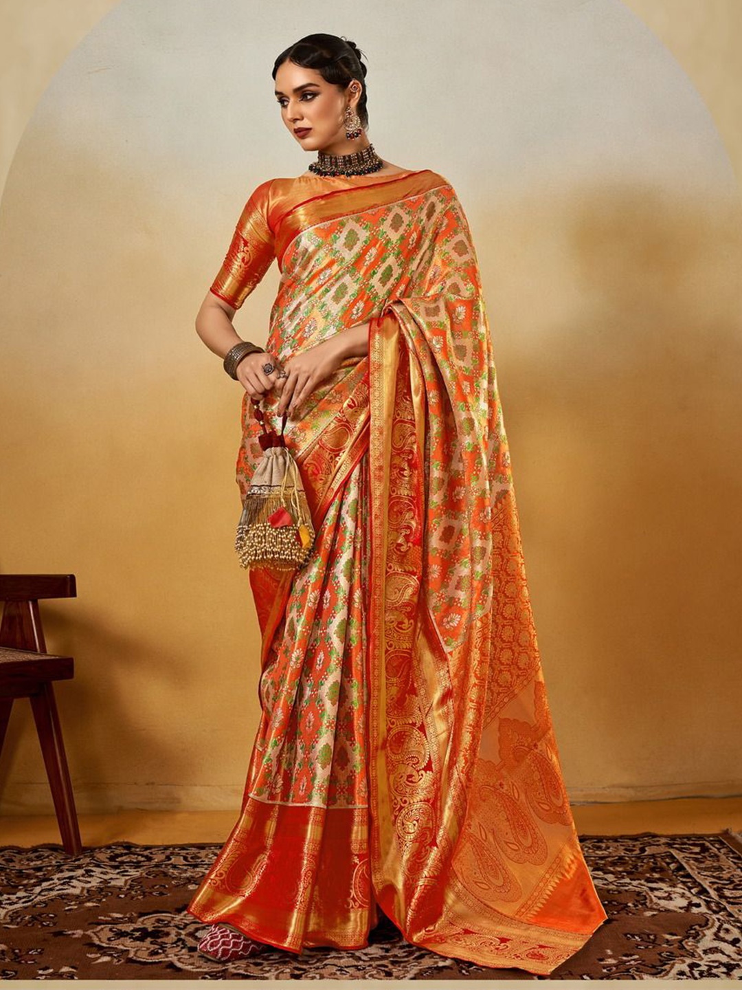 

Anouk Woven Design Zari Banarasi Saree, Orange