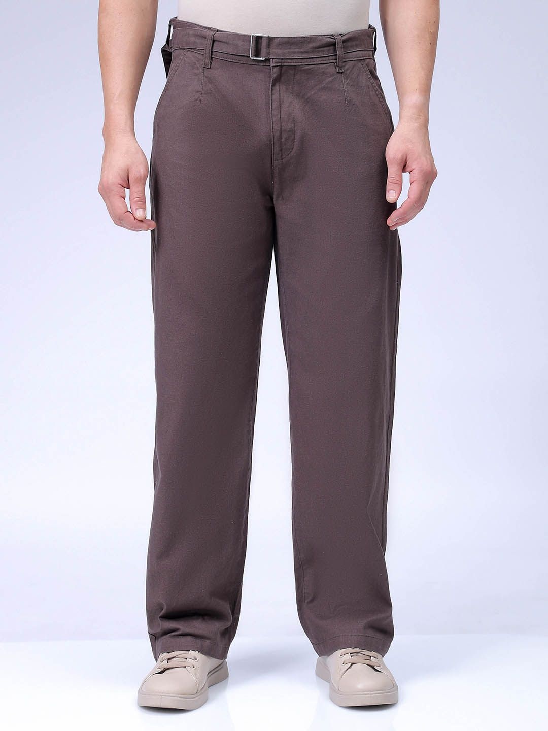 

The Indian Garage Co Men Relaxed Fit Mid-Rise Pure Cotton Chinos Trouser, Brown