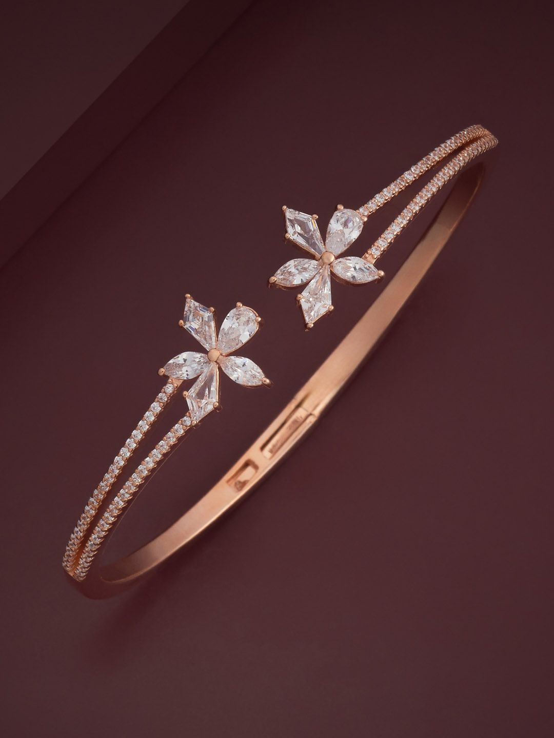 

Kushal's Fashion Jewellery 92.5 Pure Silver Rose Gold-Plated Stone Studded Cuff Bracelet