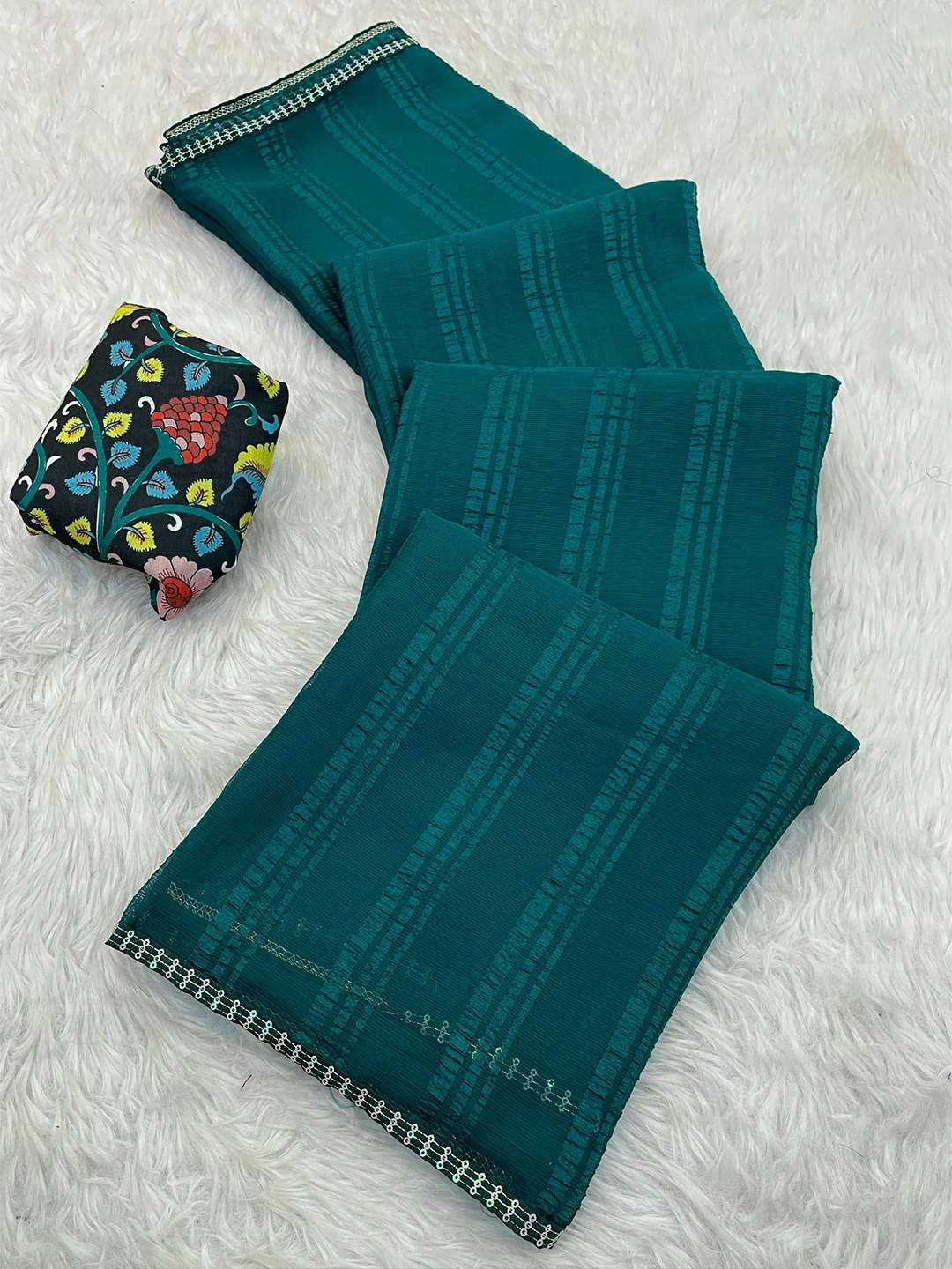 

K 5 Fashion Embroidered Pure Chiffon Saree, Blue