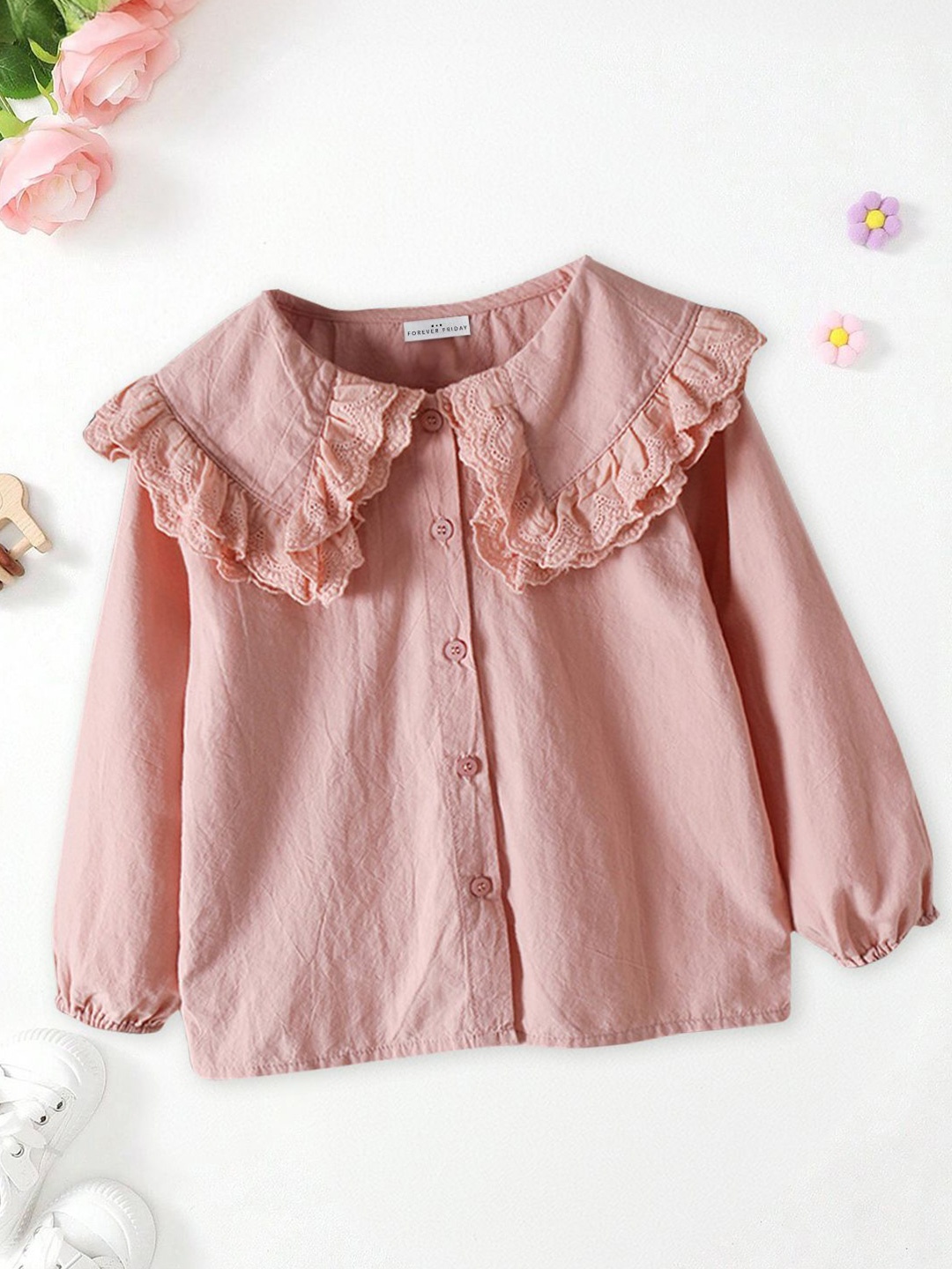 

FOREVER FRIDAY Girls Peter Pan Collar Pure Cotton A-Line Regular Top, Pink