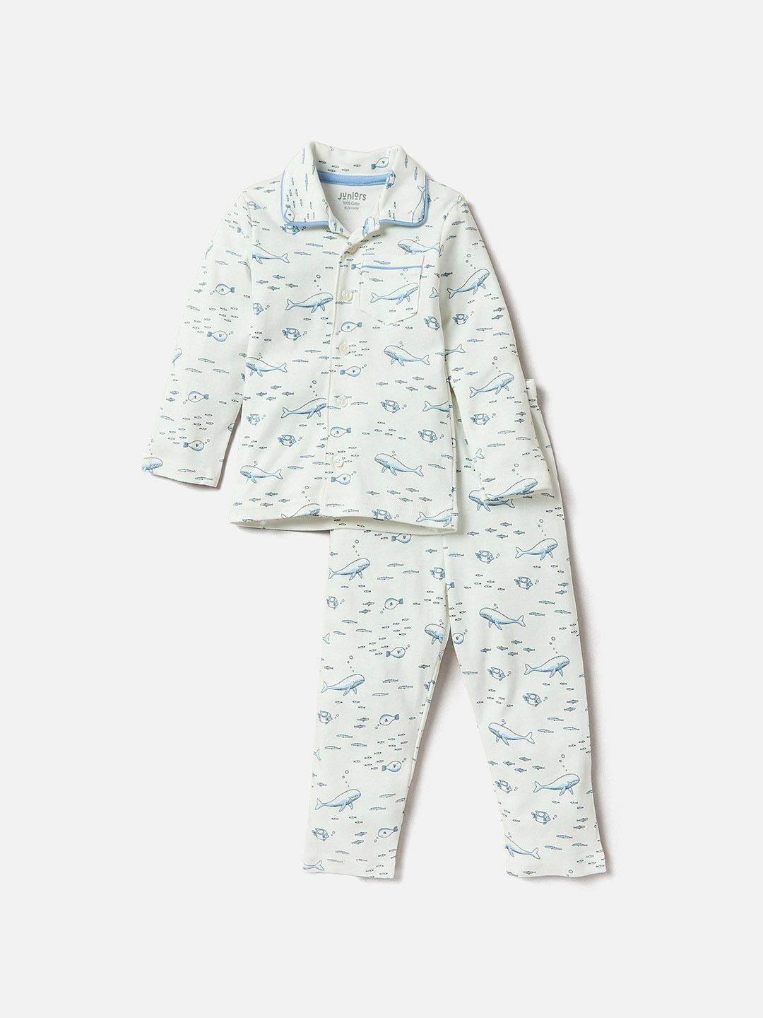 

Juniors by Babyshop Boys Printed Shirt with Pyjamas, White