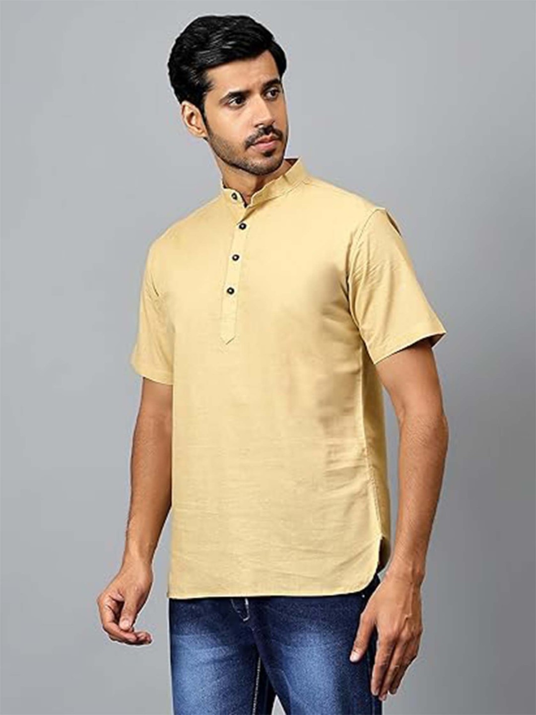 

EdinWolf Mandarin Collar Cotton Slim Fit Straight Kurta, Beige