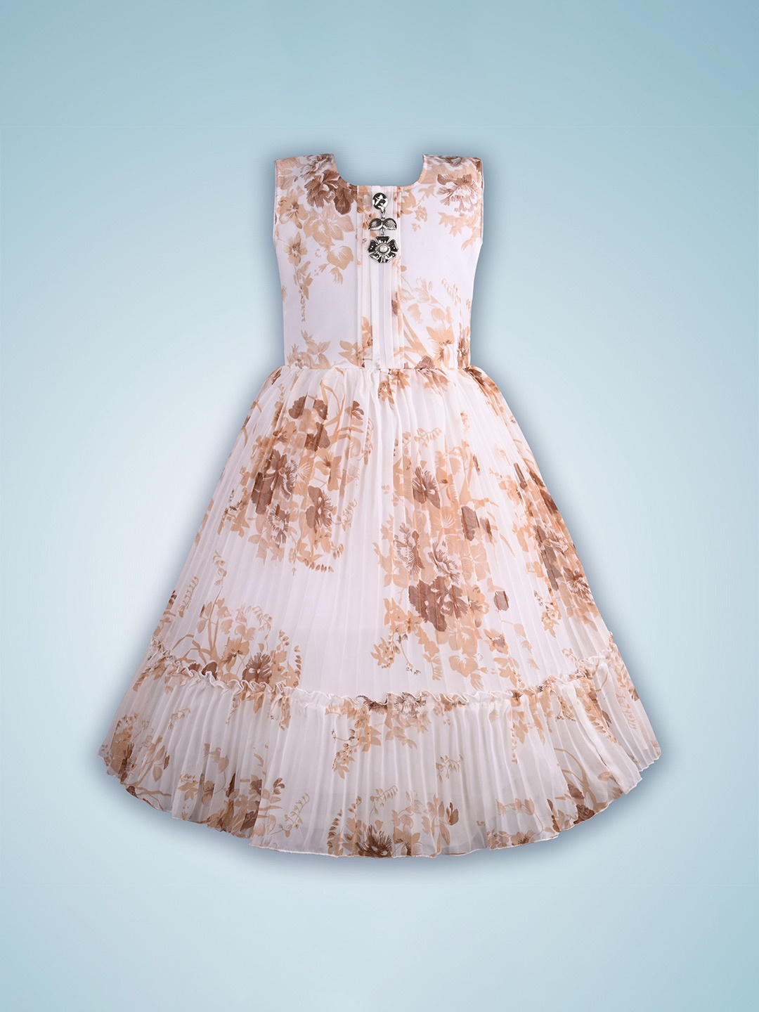 

Wish Karo Girls Floral Printed Georgette Maxi Dress, Rust