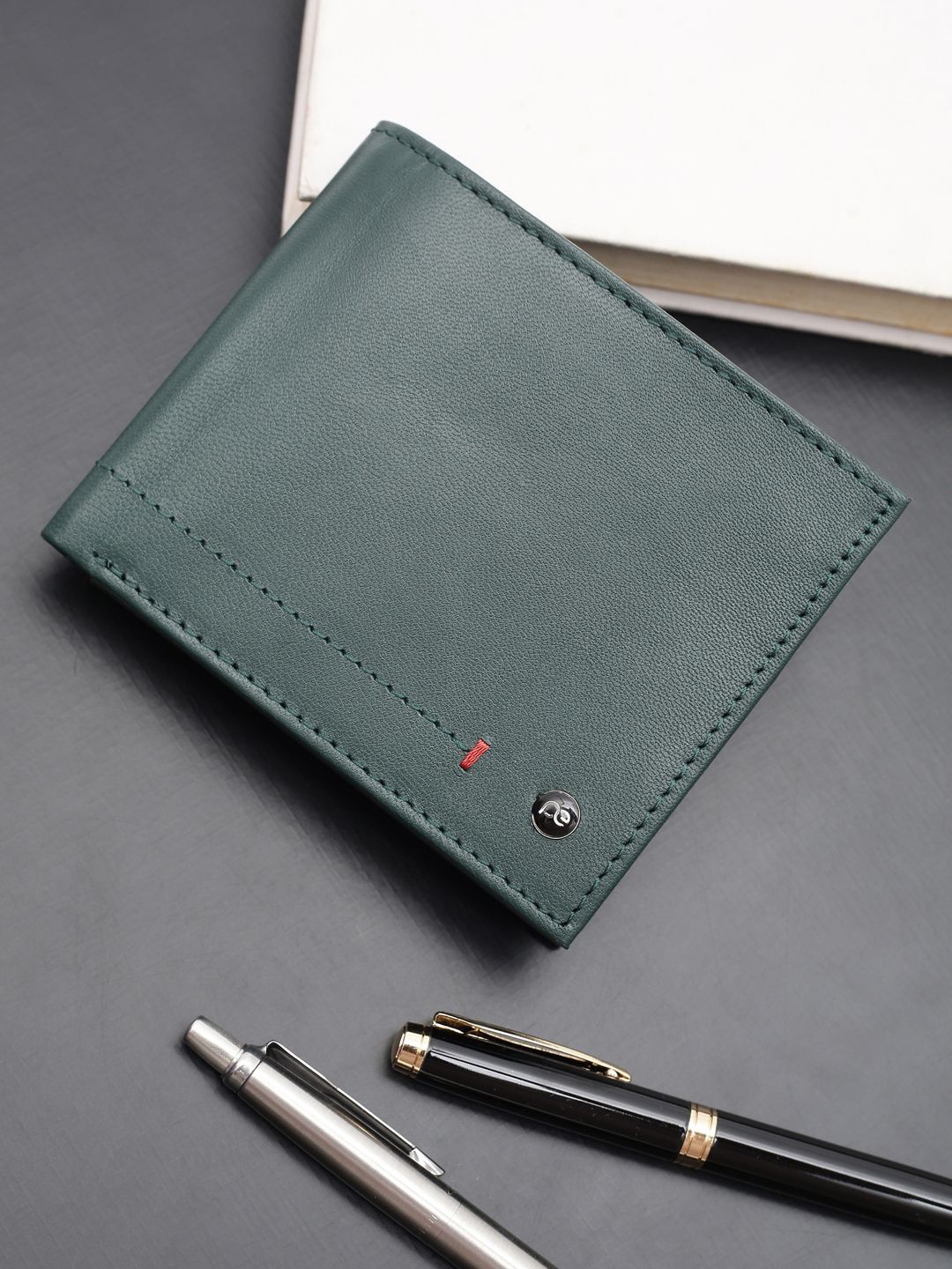 

Peter England Men Leather Two Fold Wallet with SIM Card Holder, Green