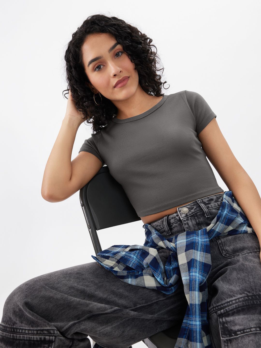 

The Souled Store Crop Top, Grey