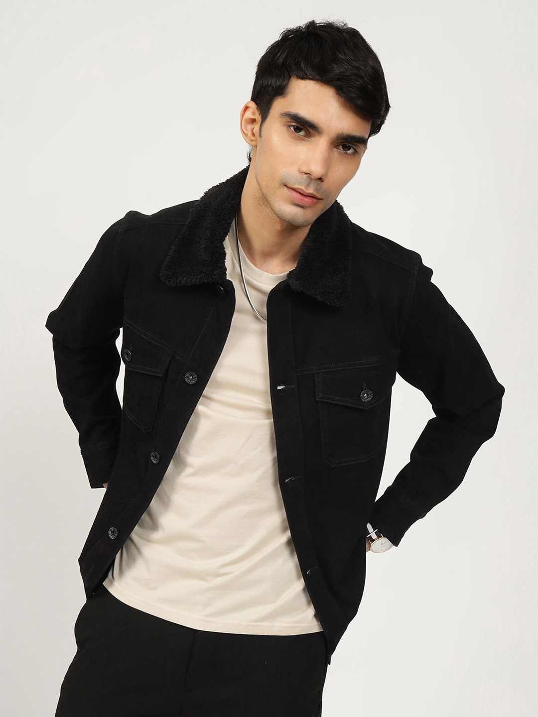 

Andamen Casual Men Cotton Lycra Jacket, Black