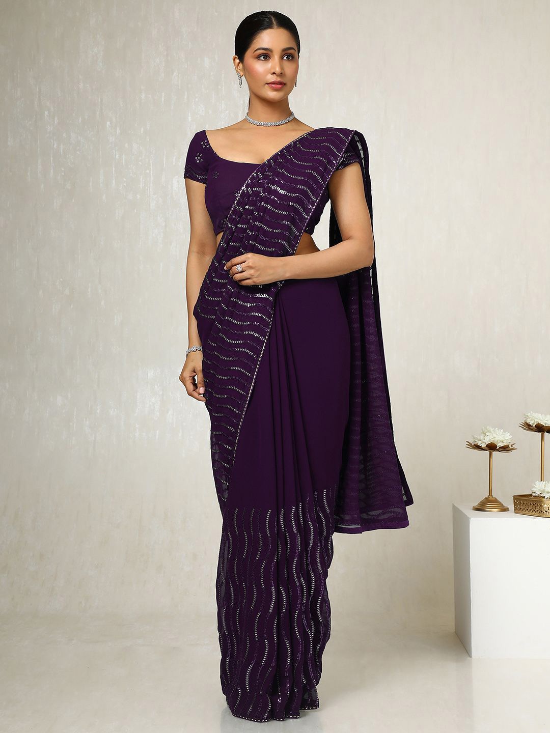 

Soch Sequinned Poly Georgette Saree, Purple