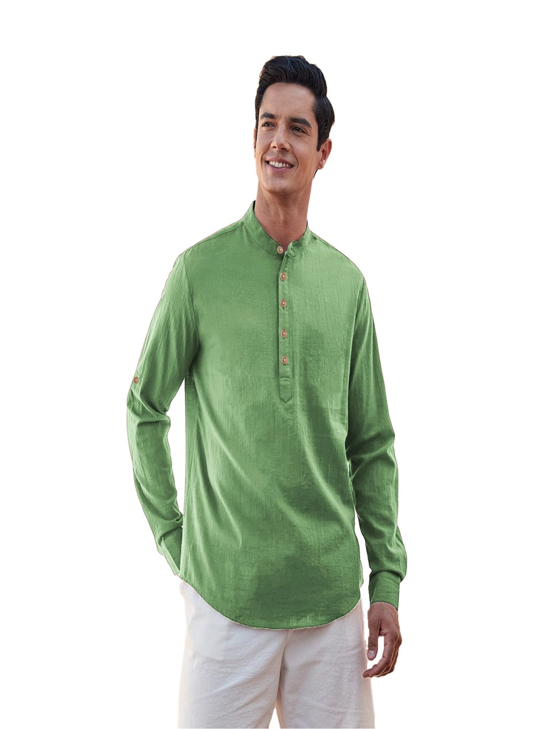 

EdinWolf Mandarin Collar Cotton Slim Fit Straight Kurta, Khaki