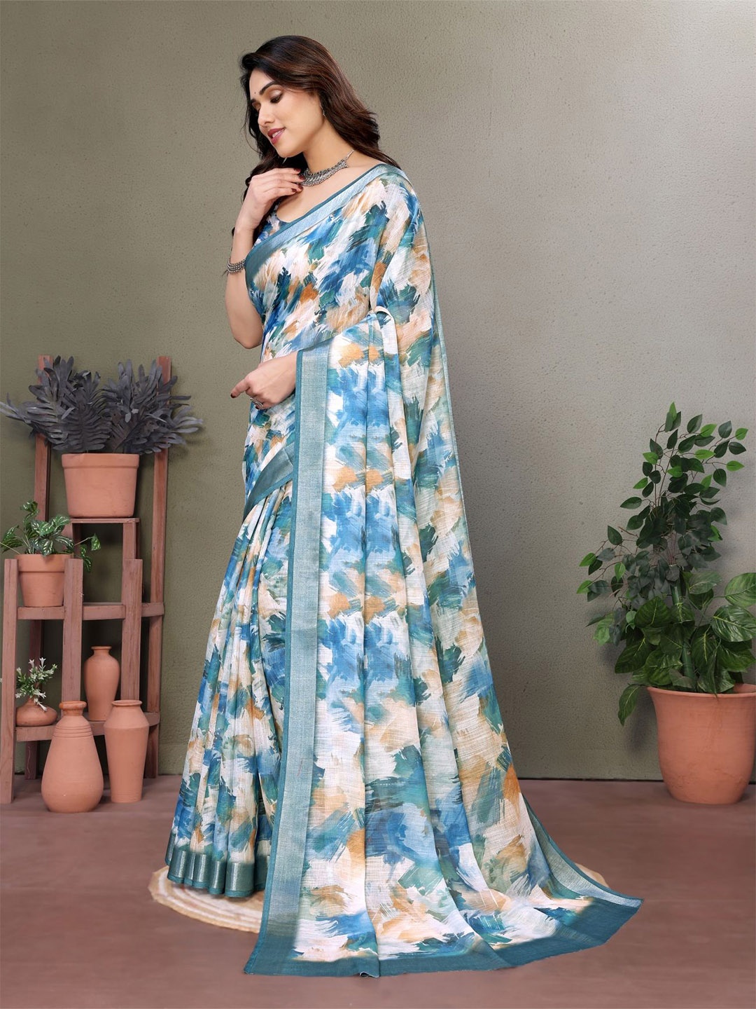

vj fashion Women Zari Kota Saree With Blouse Piece, Turquoise blue