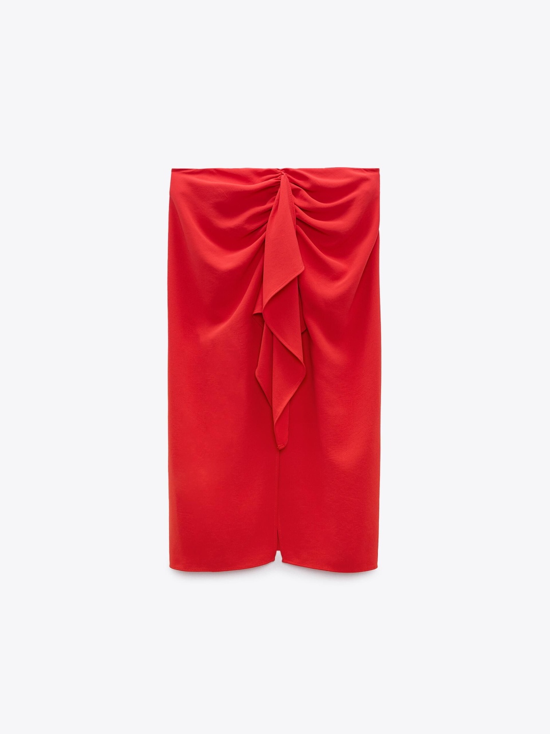 

ZARA Gathered Straight Midi Skirt, Red