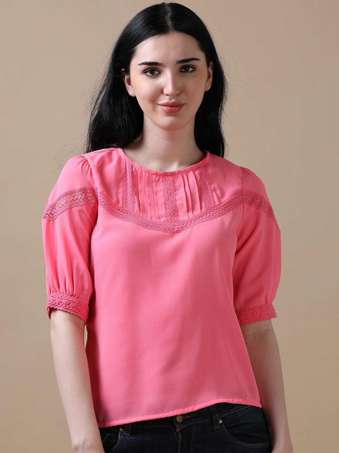 

Hassu's Women Puff Sleeves Top, Pink