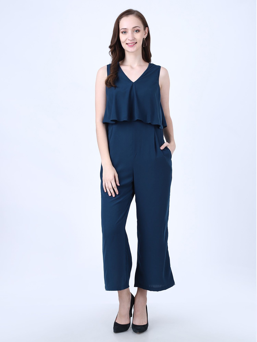 

My Swag Women V-Neck Sleeveless Basic Jumpsuit, Turquoise blue