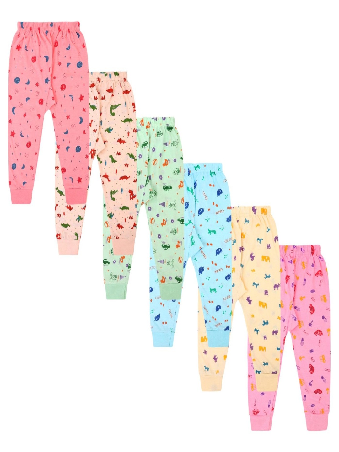 

VEKOTT Kids Pack Of 6 Printed Mid-Rise Cotton Joggers, Pink