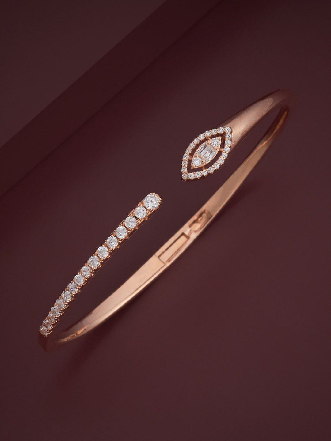 

Kushal's Fashion Jewellery 92.5 Pure Silver Rose Gold-Plated Stone Studded Cuff Bracelet