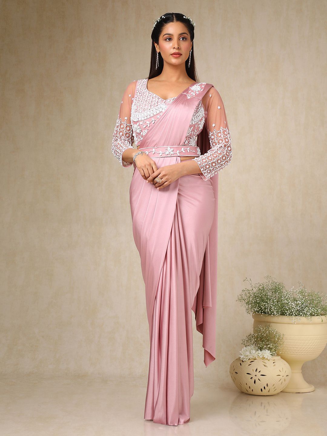 

Soch Beads and Stones Ready to Wear Saree, Pink