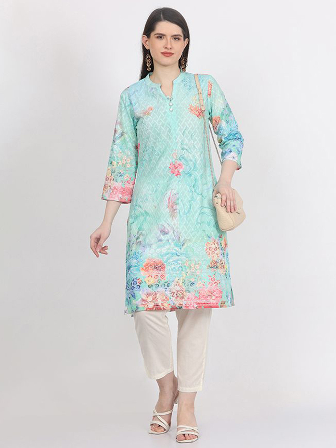 

Krimmple Women Floral Printed Kurta, Blue