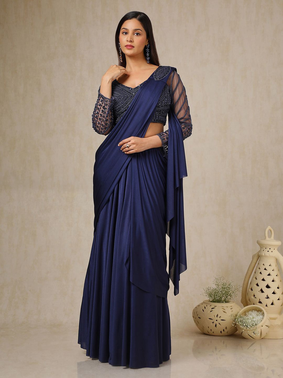 

Soch Beads and Stones Ready to Wear Saree, Navy blue