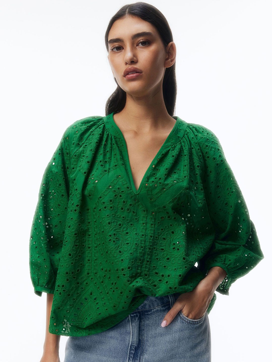 

H&M Broderie Anglaise Blouse, Green