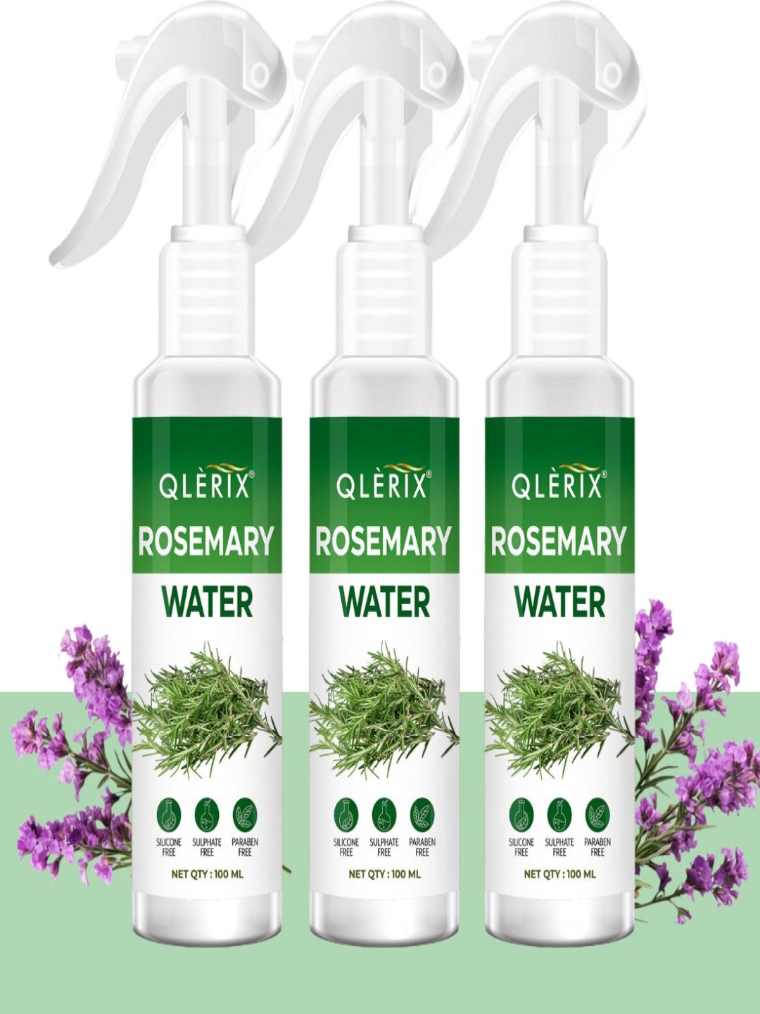 

QLERIX Set Of 3 Rosemary Water - 100 ml Each, Transparent