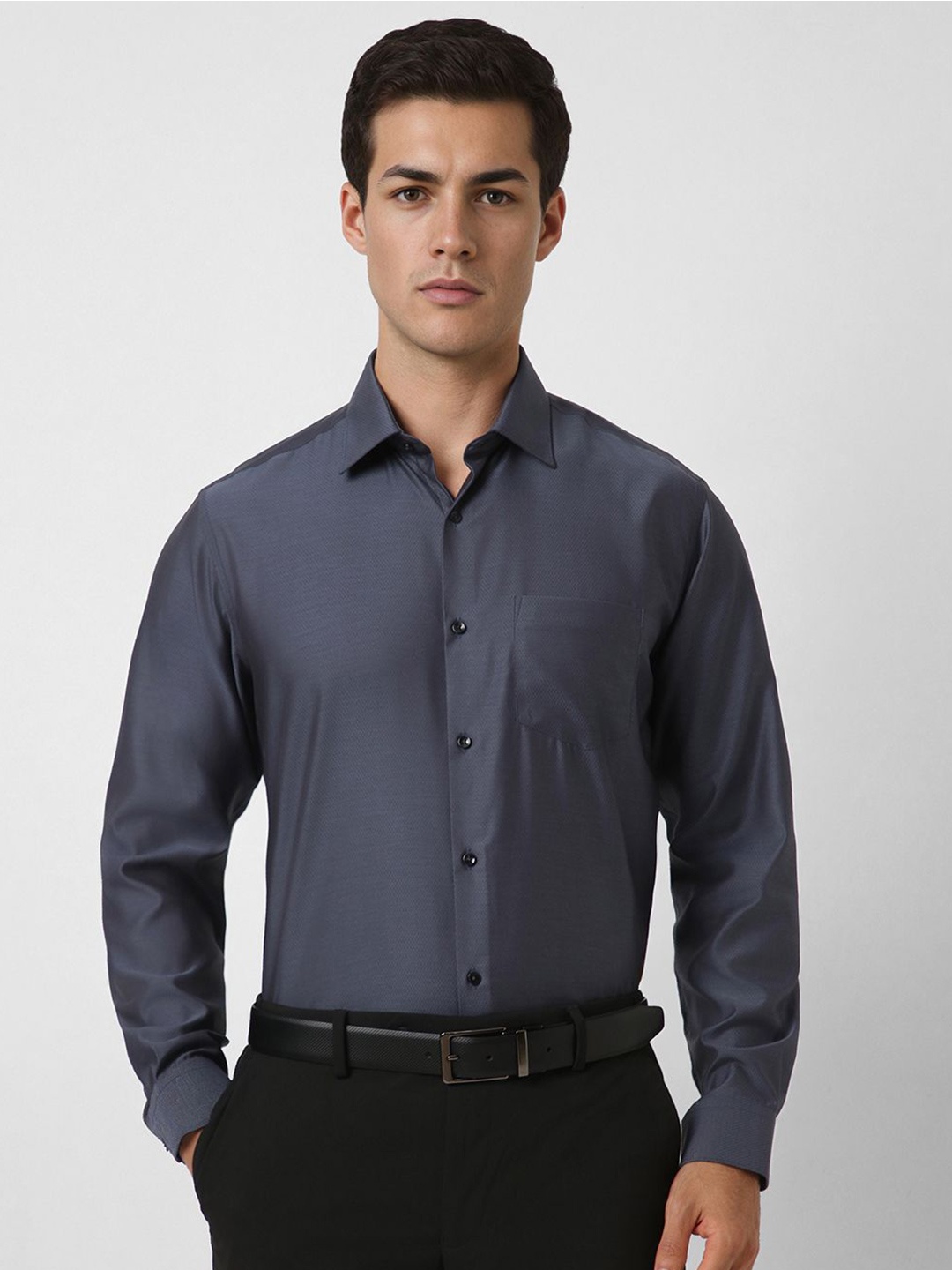 

Van Heusen Men Spread Collar Textured Cotton Formal Shirt, Charcoal